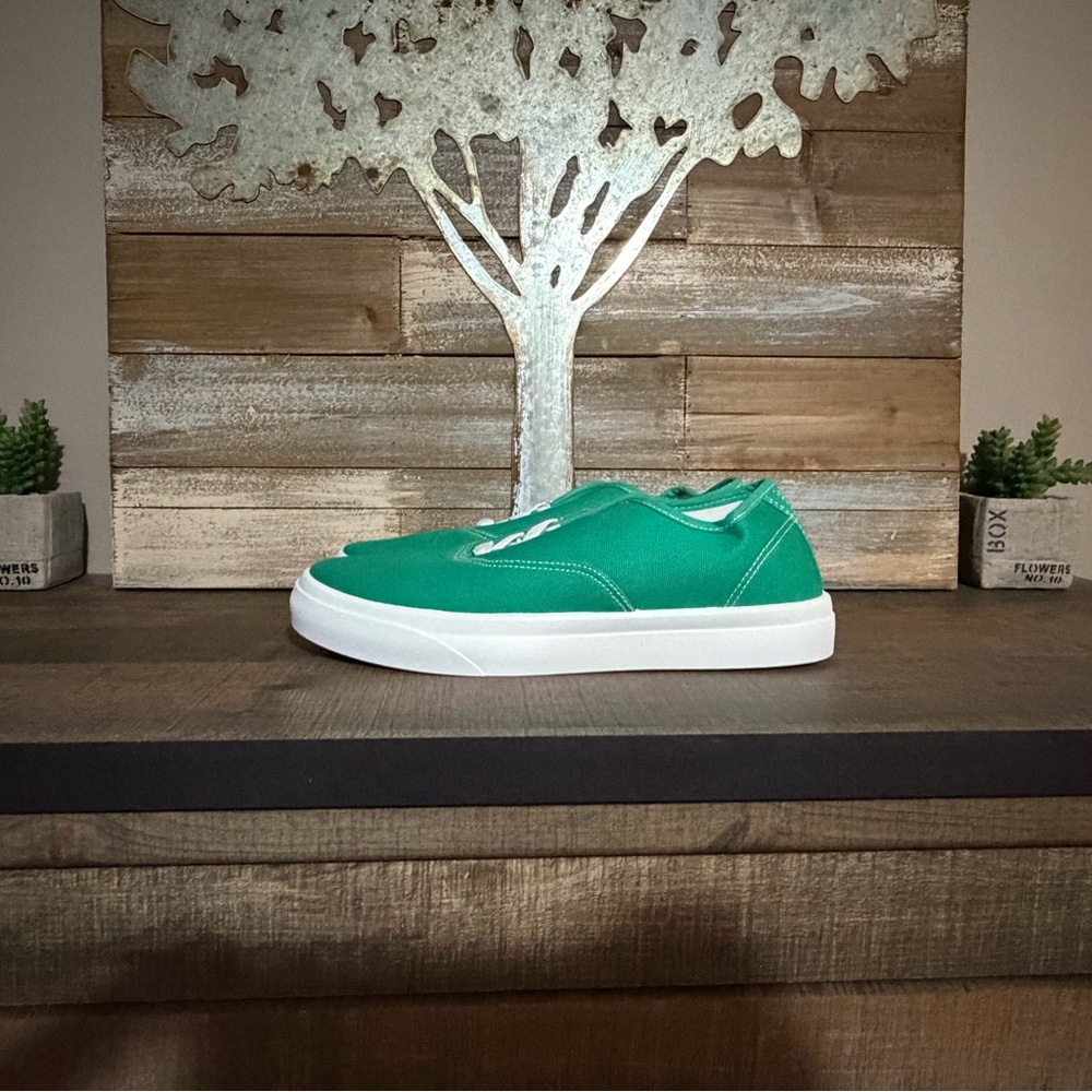 Classic Green Canvas Slip-On Sneakers - Women's Casual Shoe - Picture 2 of 9
